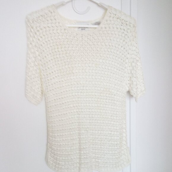 JESSICA SPORT Open Knit Cream Short Sleeve Dainty Womens Top Size 12 - Picture 2 of 4